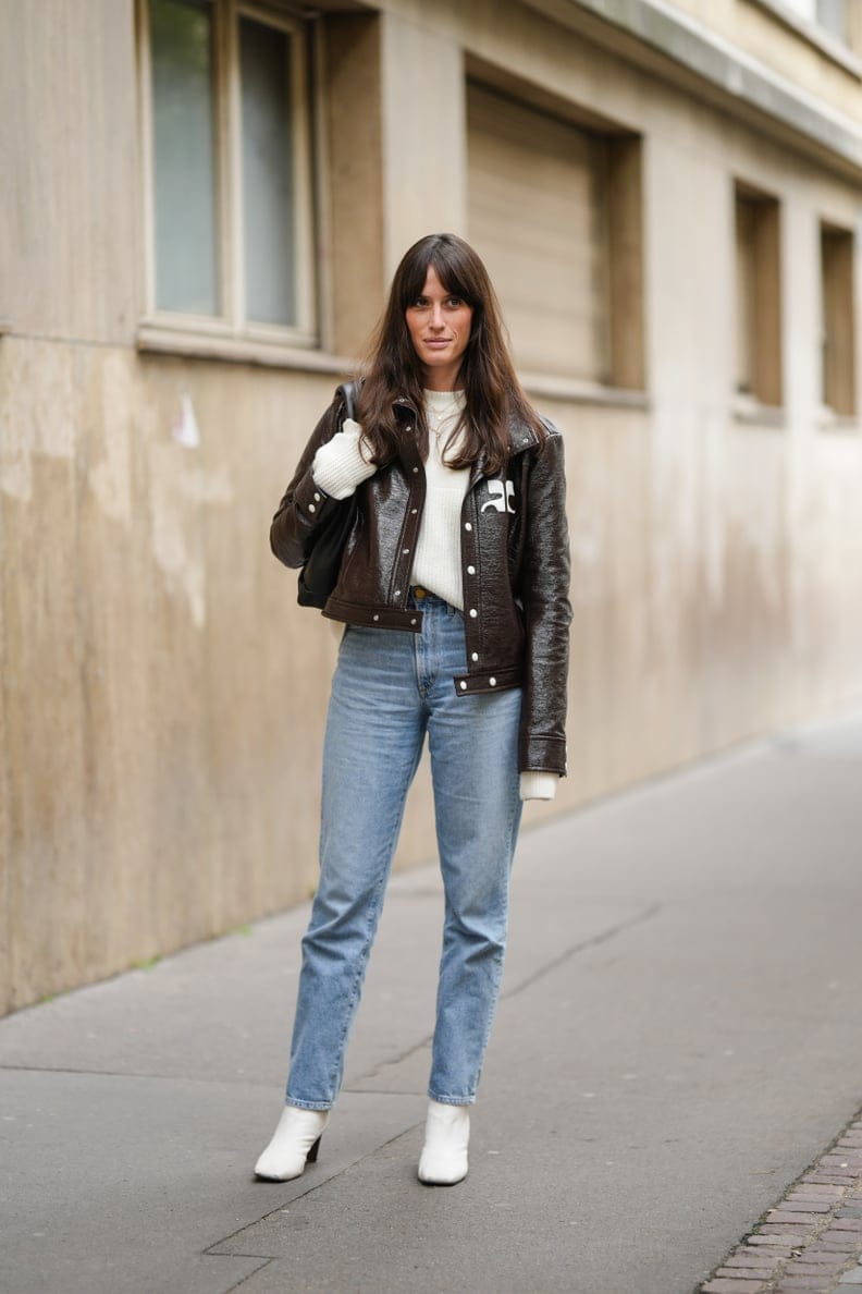 White Ankle Boots With Straight-Leg Light-Wash Jeans