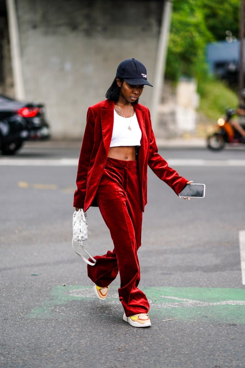 Wide-Leg Pants With a Matching Jacket and Baseball Cap