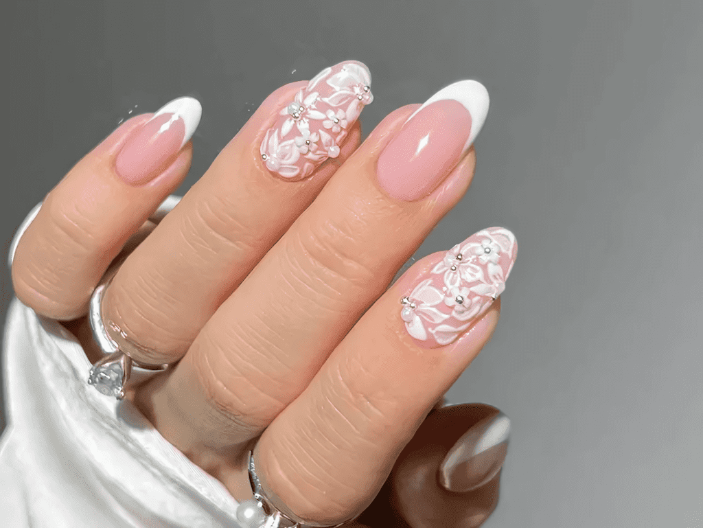 15 Nail Design Ideas for Spring Weddings: Pearly Tips to White Chrome Accents